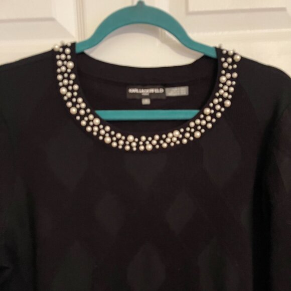 Karl Lagerfeld Paris knit black sweater with beaded neckline size M - Picture 1 of 5